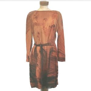 AKRIS PUNTO Bergdorf Goodman Rust Abstract Tie Waist Autumn Art to Wear Acid